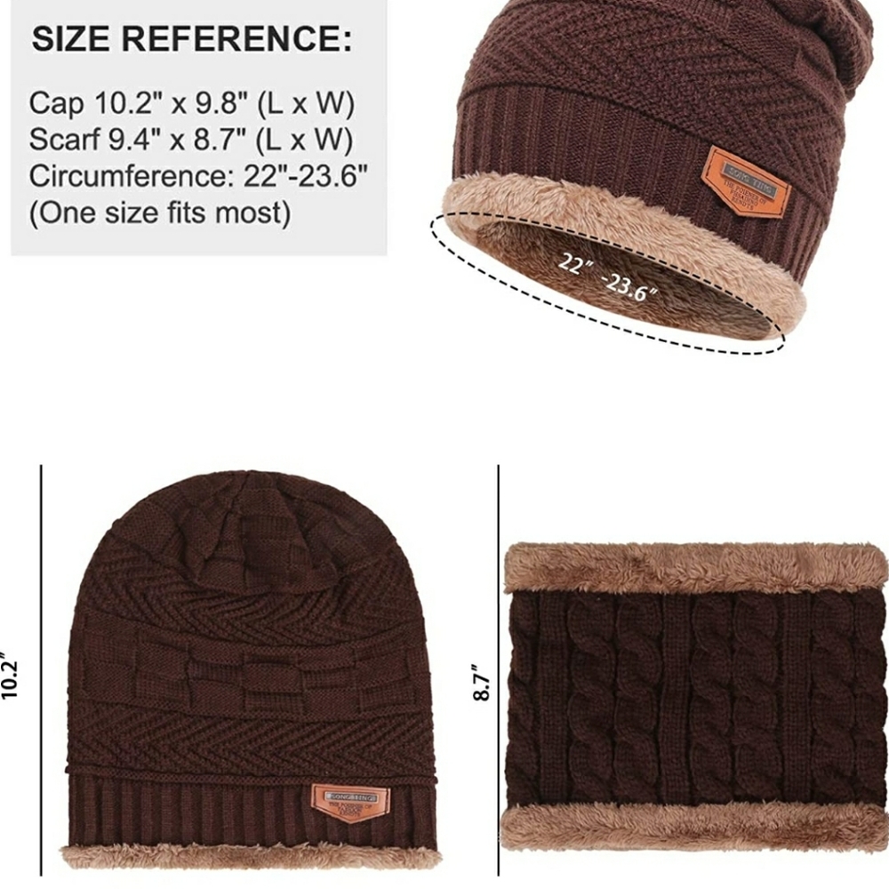 2-PIECES WINTER BEANIE HAT SCARF SET WARM KNIT HAT - Picture 9 of 12